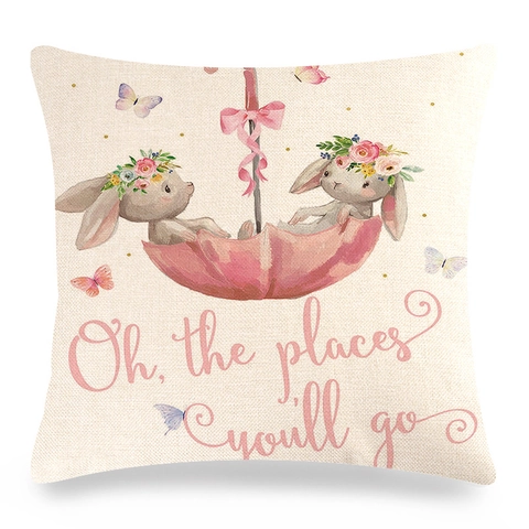 Fodera per Cuscino in Lino Con Coniglio di Pasqua Decorativa Animale Cartone Animato Copricuscino per Divano Soggiorno Casa Quadrata