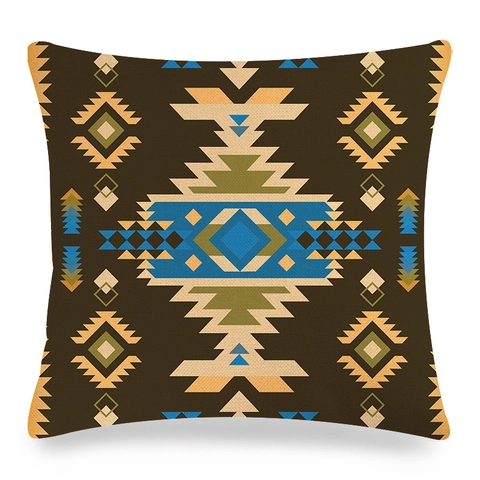 Seamless Geometric Theme Linen Pillowcase Bohemian Tribal Ethnic Pattern Cushion Cover Square Decorative Throw Pillow Case For Sofa Home Decor