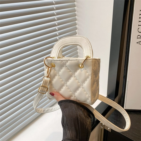 Mini Handbag Quilted Rhombic PU Leather Crossbody Shoulder Bag Women Fashion Commute Adjustable Strap
