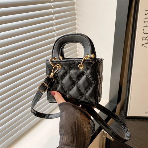Mini Handbag Quilted Rhombic PU Leather Crossbody Shoulder Bag Women Fashion Commute Adjustable Strap
