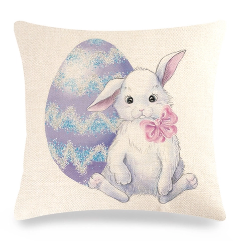 Pasen Konijn Linnen Kussenhoes Decoratieve Aquarel Konijn Bloemen Kussenhoes Voor Sofa Thuis Decor Vakantie Accessoire