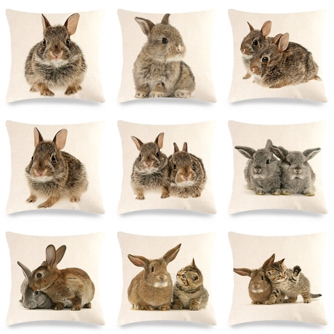 Ostern Hase Leinen Kissenbezug Dekorativer Kissenhülle Digitaldruck Tierporträt Home Sofa Dekor