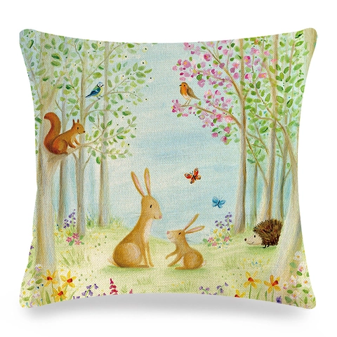 Paashaas Konijn Bloem Linnen Kussensloop Kussenhoes Pastoraal Cartoon Feestelijk Huis Sofa Slaapkamer Decor