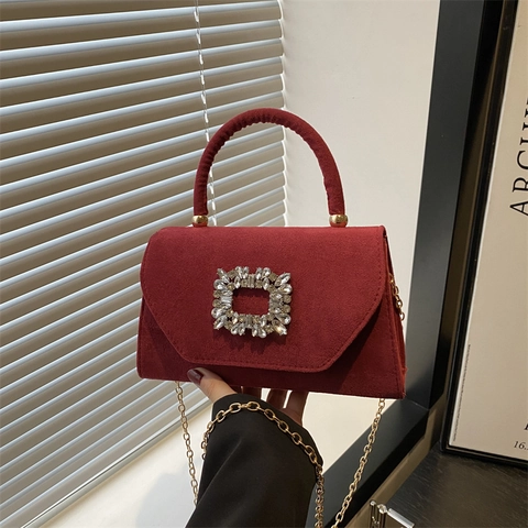 Luxury Rhinestone Square Buckle Handbag For Women Elegant Chain Shoulder Bag Celebrity Party Wedding Crossbody Bag