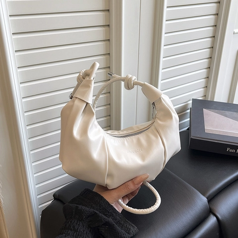 Fashion Women Pleated Hobo Shoulder Bag Soft PU Leather Underarm Bag Casual Daily Use Solid Color Bag With Knot Detail