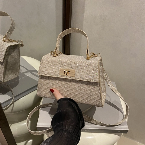 Dames Mode Pailletten Handtasche Glitter Commuter Schoudertas Met Metalen Slot Elegante Feest Crossbody Tas Voor Vrouwen