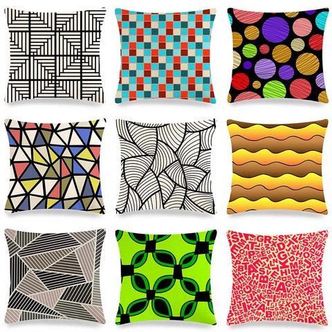 Geometric Printed Cushion Cover Linen Blend Decorative Square Pillowcase Nordic Style For Sofa Living Room Bed Car Decor