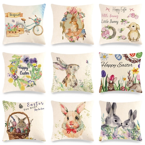 Osterhase Kranz Eier Leinen Kissenbezug Aquarell Kaninchen Blume Kissenhülle Für Sofa Home Decor Dekorative Kissenbezug