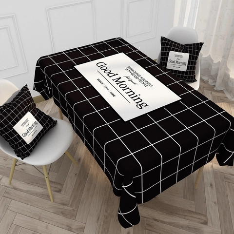 Tablecloth Waterproof Thickened Polyester Linen Nordic Minimalist Geometric Black White Striped Grid For Dining Table