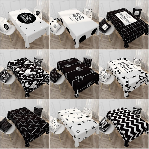 Tablecloth Waterproof Thickened Polyester Linen Nordic Minimalist Geometric Black White Striped Grid For Dining Table