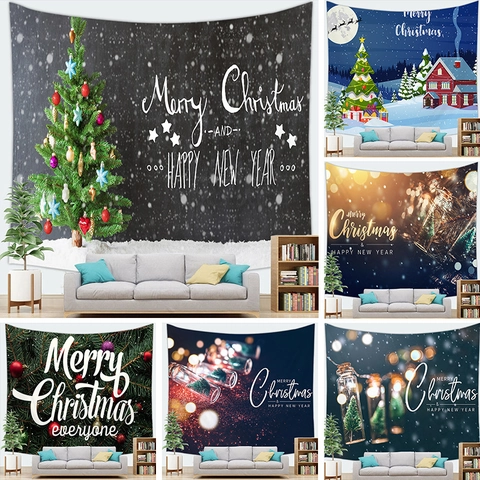 Christmas Tapestry Wall Hanging Polyester Peach Skin Digital Print Festive Snowflake Tree Pattern Home Decor With Nails And Clips