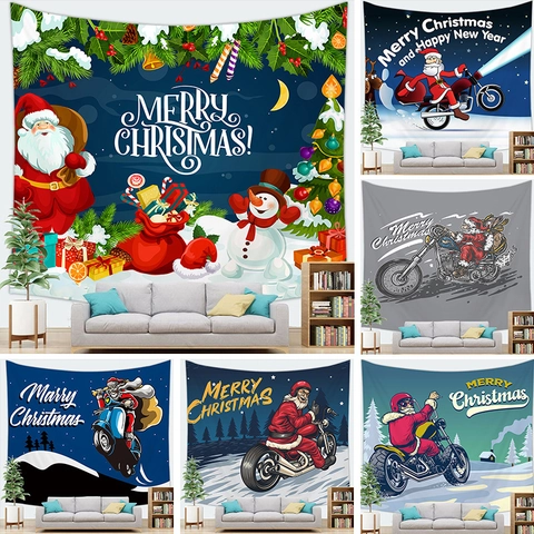 Christmas Tapestry Polyester Peach Skin Velvet Wall Hanging 3D Digital Printed Santa Claus Snow Scene Winter Home Decor