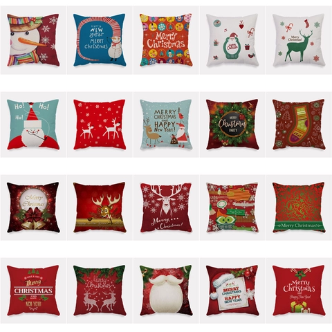 Weihnachts Kissenbezug Peach Skin Stoff Quadratisch Weihnachtsmann Schneemann Druck Deko Kissenhülle Für Sofa Büro Festlich