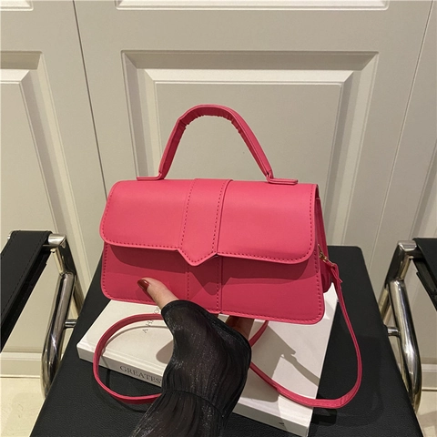 Mode Damen PU Leder Baguette Schultertasche Minimalistisch Einfarbig Kleine Quadratische Umhängetasche Mit Ziernähten Handtasche