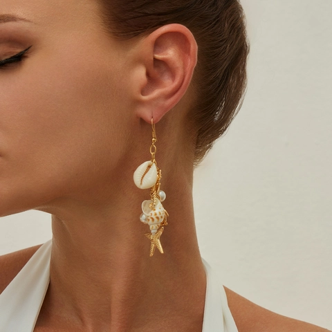 Orecchini Pendenti Bohemian Estate Oceano Stella Marina Conchiglia Donna Oro Argento Lega Perla Artificial Nappa Orecchini Gioielli Spiaggia