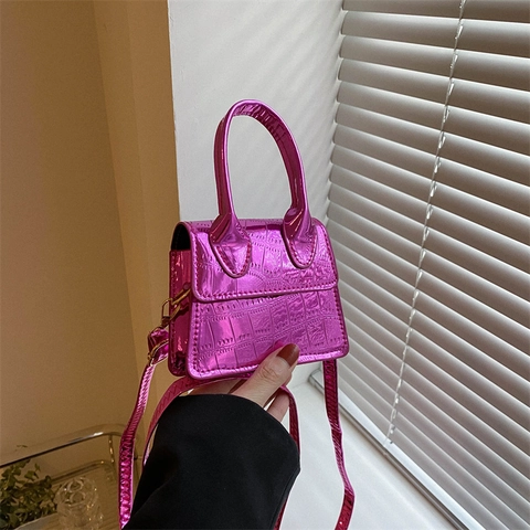 Mini Sac à Bandoulière en Simili Cuir Motif Crocodile pour Femmes Finition Métallique Brillante Petit Sac à Main Mode Été