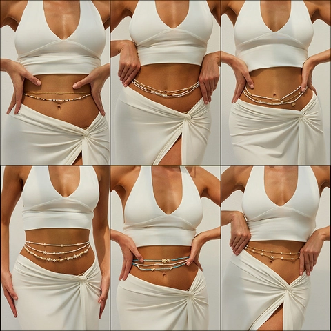 Cadena De Vientre Multicapa Bohemia Con Cuentas Colgantes De Estrella De Mar Concha Para Mujer Playa Estilo Océano Joyería Corporal