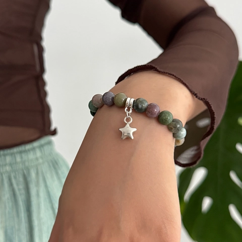 Natural Stone Beaded Bracelet Hand Woven Cord With Alloy Sun Star Pendant Vintage Boho Jewelry For Women Adjustable