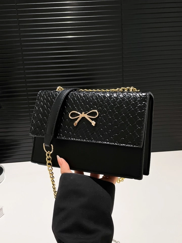 Elegante Gewebte PU-Leder Schultertasche Für Damen Mode Schleife Metallschnalle Goldkette Umhängetasche Quadratische Tasche