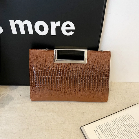 Crocodile Pattern PU Leather Handbag With Metal Handle And Chain Strap Fashion Crossbody Clutch Bag For Women