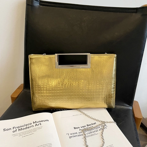 Crocodile Pattern PU Leather Handbag With Metal Handle And Chain Strap Fashion Crossbody Clutch Bag For Women