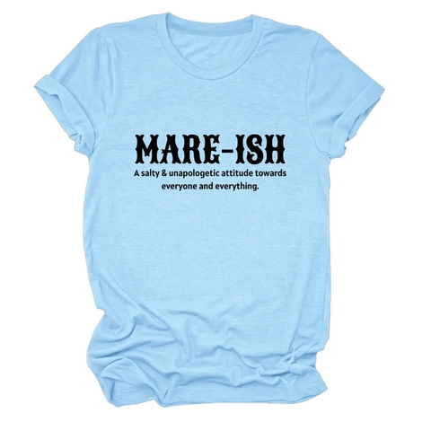 Women T-Shirt MARE-ISH Letter Print Round Neck Short Sleeve Cotton Blend Casual Loose Summer Top