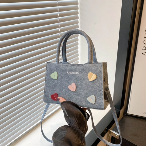 Women PU Synthetic Leather Heart Decor Crossbody Bag Fashion Letters Small Handbag Commuting Shoulder Bag With Single Strap