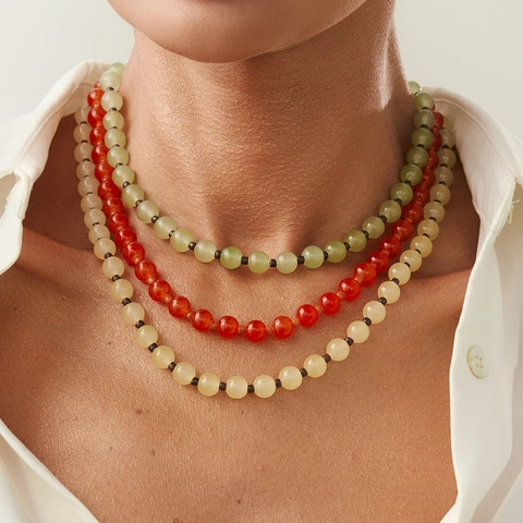 Elegante Ronde Glazen Kralen Ketting Voor Dames Minimalistische Handgemaakte Rocailles Sleutelbeen Ketting Sieraden Legering