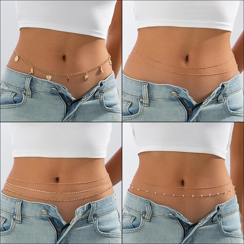 Sexy Catena da Vita in Metallo Multistrato per Donna Placcato Oro Argento Moda Catena del Corpo Accento di Künstliche Perle Regolabile Gioielli