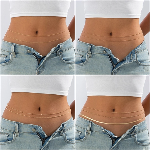 Catena in Vita Sottile Multi Strato in Metallo per Donna Sexy Placcata Oro Argento Catena per il Corpo Gioielli da Pancia per Festa in Spiaggia Accessorio di Moda