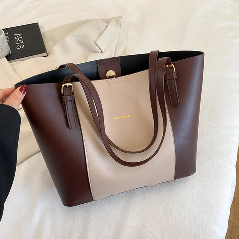 Borsa Tote In Pelle PU Grande Capacità Semplice Retrò Borsa A Spalla Con Spalline Regolabili Per Donna Pendolare