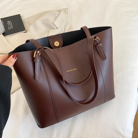 Borsa Tote In Pelle PU Grande Capacità Semplice Retrò Borsa A Spalla Con Spalline Regolabili Per Donna Pendolare
