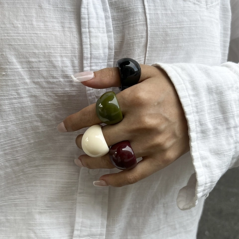 Minimalist French Vintage Chunky Resin Band Ring For Women Colorful Acrylic Geometric Dome Wide Finger Ring Jewelry Gift