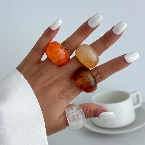 Minimalist French Vintage Chunky Resin Band Ring For Women Colorful Acrylic Geometric Dome Wide Finger Ring Jewelry Gift