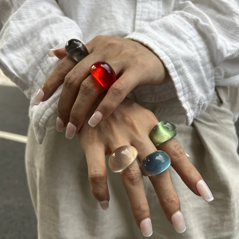 Trendige Chunky Acrylharz Ringe Bonbonfarben Geometrisches Breites Band Fingerring Für Damen Minimalistischer Modeschmuck Zubehör