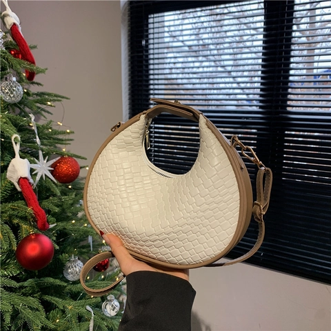 Borsa a Mezzaluna in Pelle PU Intrecciata da Donna Borsa a Tracolla Retro Con Cerniera Borsa Dumpling di Moda Per Pendolarismo Quotidiano Accessori Donna