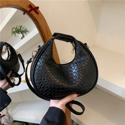 Borsa a Mezzaluna in Pelle PU Intrecciata da Donna Borsa a Tracolla Retro Con Cerniera Borsa Dumpling di Moda Per Pendolarismo Quotidiano Accessori Donna