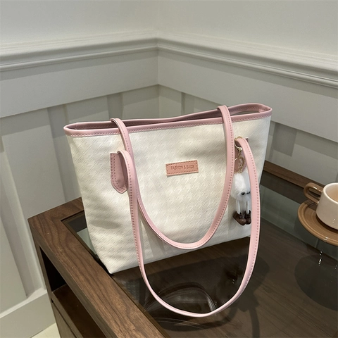 Elegante Draagtas Met Hahnentritt-patroon Grote Capaciteit Vrouwen PU-Leren Schoudertas Casual Woon-werkverkeer Mode Tas