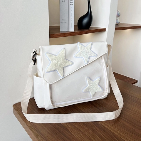Star Decor Nylon Crossbody Bag For Women Trendy Transparent PVC Pocket Messenger Bag Casual Streetwear Ita Shoulder Bag