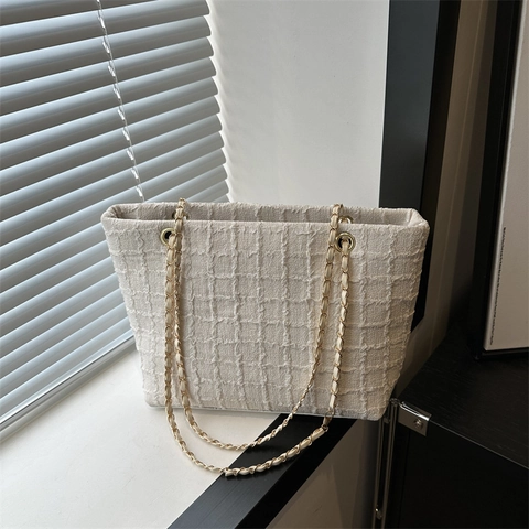 Borsa Tote in Tweed da Donna Grande Capacità Elegante Borsa a Tracolla a Catena Urban Minimalista Stile Ins Borsa da Lavoro