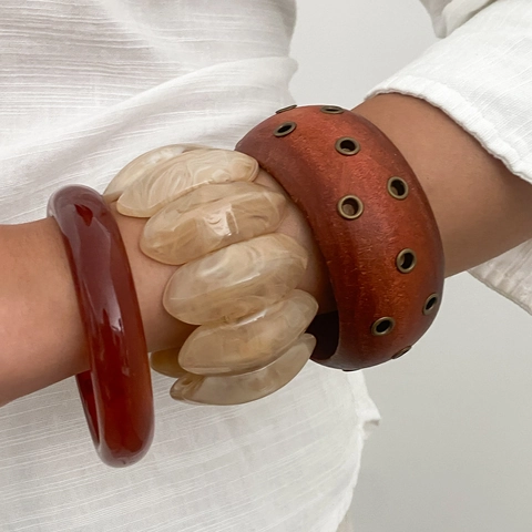 Geometrische Holz Und Harz Armreifen Minimalistische Retro Breite Böhmische Schmuck Für Frauen