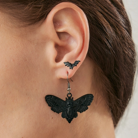 Gothic Dark Moth Skull Hook Earrings And Bat Studs Alloy Halloween Punk Jewelry Women Stainless Steel Earring Post