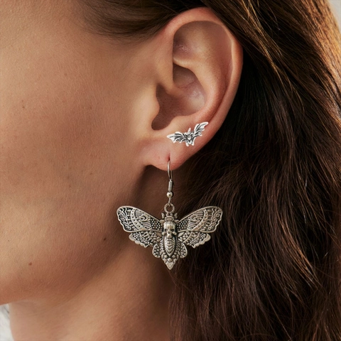Gothic Dark Moth Skull Hook Earrings And Bat Studs Alloy Halloween Punk Jewelry Women Stainless Steel Earring Post