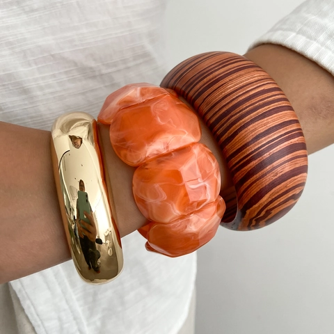 Chunky Armreif Holz Harz Legierung Unregelmäßig Geometrisch Retro Ethnischen Stil Frauen Modeschmuck