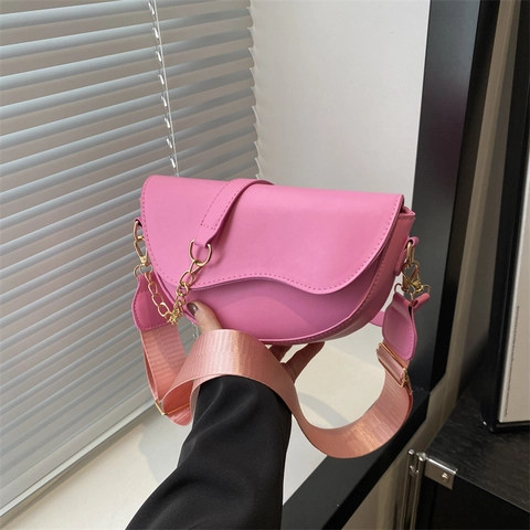 Moda Mujer Bolso de Sillín de Cuero PU Retro Bolso de Hombro Cruzado Con Cadena de Metal Dorado y Correa Ancha Casual Diario Elegante Bolso Mensajero