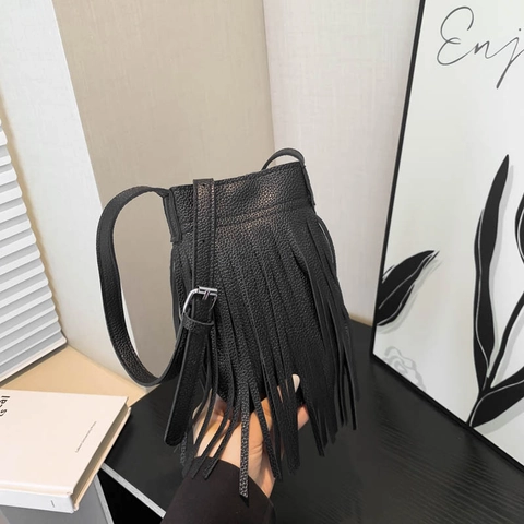 Dames Mini Kwastje Crossbody Tas PU Leer Franje Telefoontas Bohemian Kleine Schoudertas Dagelijks Casual Effen Kleur Handtas