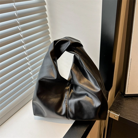 Sac à Épaule Femme Mode Nuage Plissé en Cuir PU Souple avec Poignée à Noeud Sac sous le Bras Grande Capacité Cabas Décontracté Sac