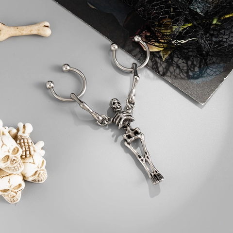 Gothic Skeleton Full Body Ear Cuff Stainless Steel Punk Industrial Wrap Earring Women Men Halloween Jewelry Dark Style