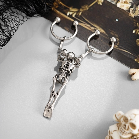 Gothic Skeleton Full Body Ear Cuff Stainless Steel Punk Industrial Wrap Earring Women Men Halloween Jewelry Dark Style