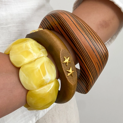 Chunky Armreif Harz Holz Unregelmäßig Geometrisch Marmoriert Boheme Vintage Mode Schmuck Für Frauen